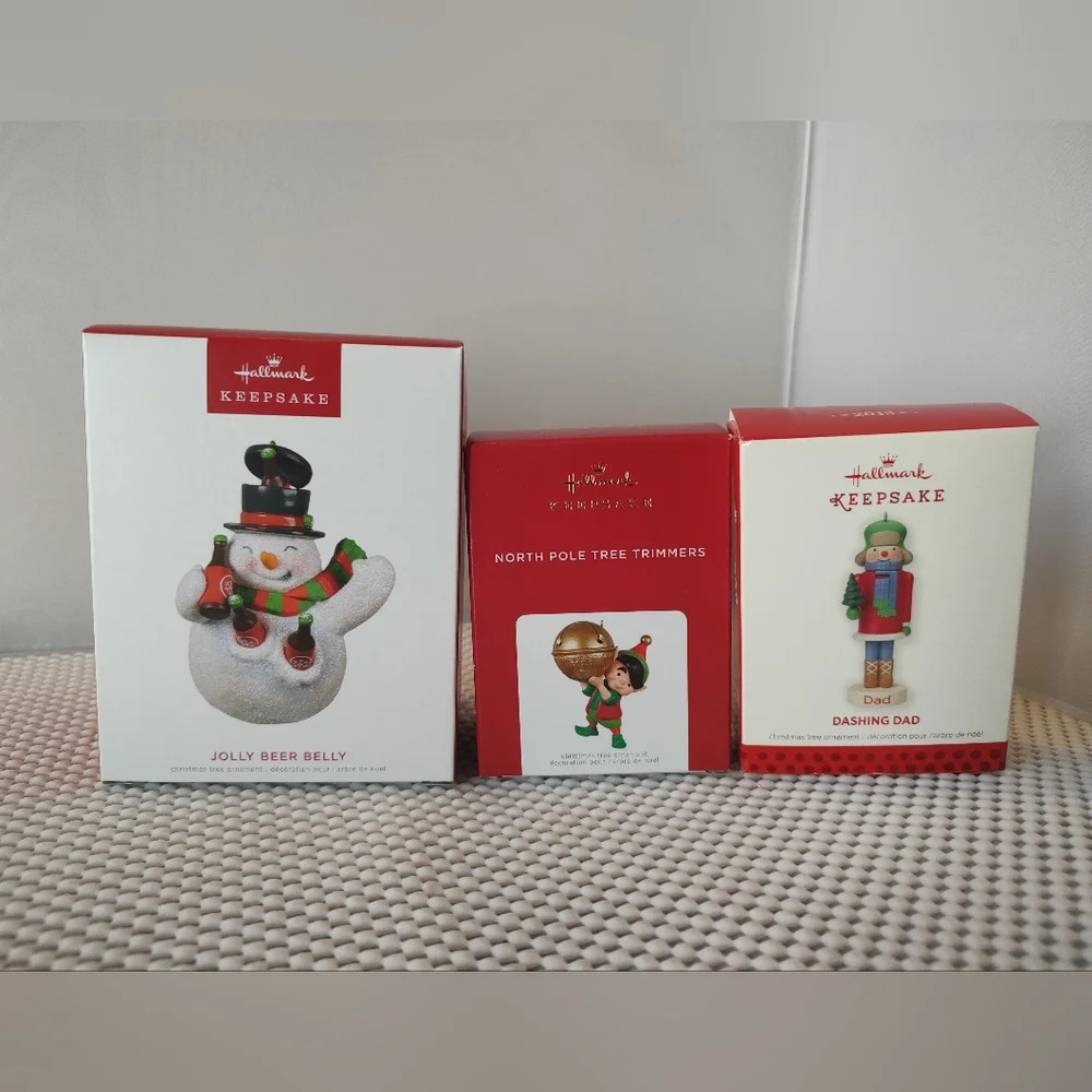 Hallmark Keepsake Christmas Ornaments Set of 3 Dad Gift Jolly Beer Belly Snowman
